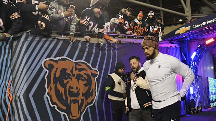Caleb Williams comes out for warmups prior to the Bears' playoff win over Green Bay. Caleb Williams comes out for warmups prior to the Bears' playoff win over Green Bay.