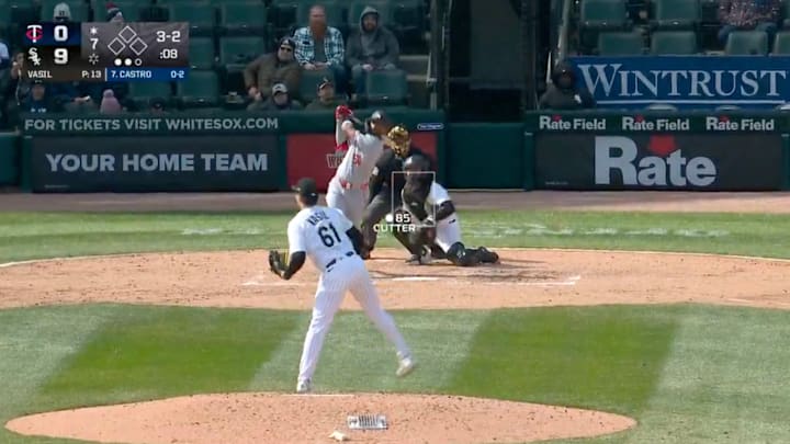 Chicago White Sox pitcher Mike Vasil throws a pitch to Minnesota Twins shortstop Willi Castro.