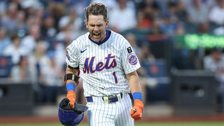 Aug 12, 2025; New York City, New York, USA;  New York Mets second baseman Jeff McNeil (1) at Citi Field. Mandatory Credit: Wendell Cruz-Imagn Images