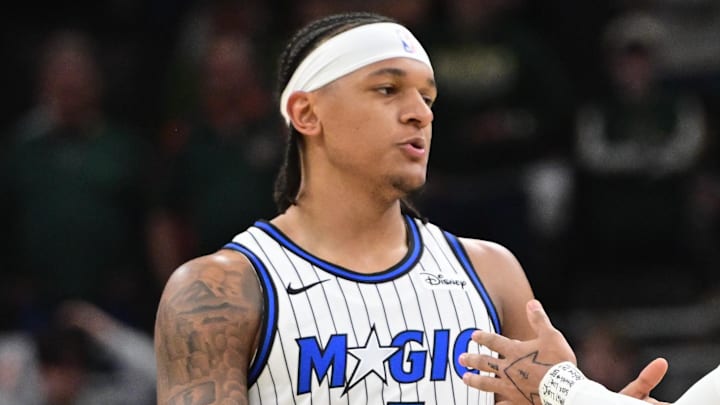 Mar 8, 2026; Milwaukee, Wisconsin, USA; Orlando Magic forward Paolo Banchero (5) greets guard Jalen Suggs (4) in the first quarter against the Milwaukee Bucks at Fiserv Forum. Mandatory Credit: Benny Sieu-Imagn Images Mar 8, 2026; Milwaukee, Wisconsin, USA; Orlando Magic forward Paolo Banchero (5) greets guard Jalen Suggs (4) in the first quarter against the Milwaukee Bucks at Fiserv Forum. Mandatory Credit: Benny Sieu-Imagn Images