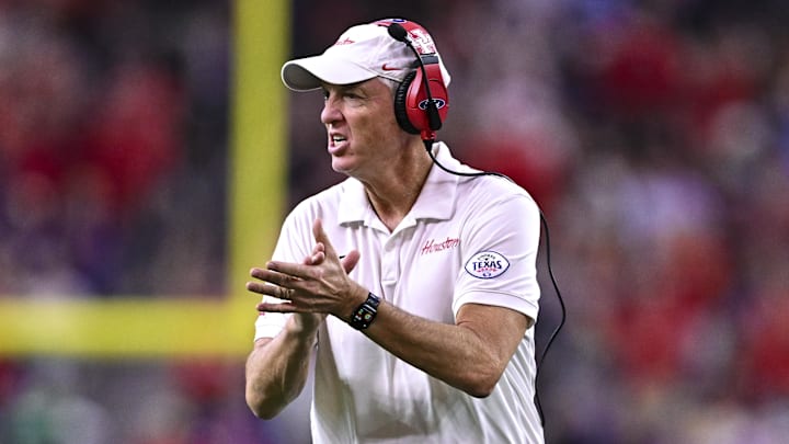 Houston Cougars head coach Willie Fritz reacts during the first half against the Louisiana State Tigers at NRG Stadium. 