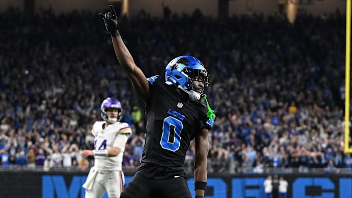 Detroit Lions cornerback Terrion Arnold (0).