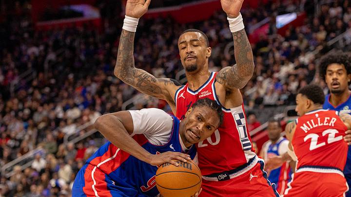 Jan 10, 2026; Detroit, Michigan, USA; LA Clippers forward John Collins (20) defends against Detroit Pistons guard Ausar Thompson (9) during the second quarter at Little Caesars Arena. Mandatory Credit: David Reginek-Imagn Images Jan 10, 2026; Detroit, Michigan, USA; LA Clippers forward John Collins (20) defends against Detroit Pistons guard Ausar Thompson (9) during the second quarter at Little Caesars Arena. Mandatory Credit: David Reginek-Imagn Images