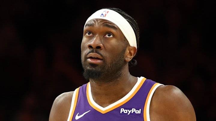 Jan 27, 2026; Phoenix, Arizona, USA; Phoenix Suns center Mark Williams (15) against the Brooklyn Nets at Mortgage Matchup Center. Mandatory Credit: Mark J. Rebilas-Imagn Images