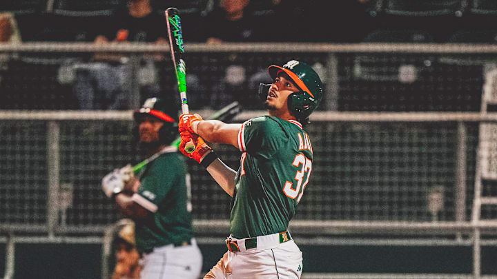 Miami freshman catcher Alonzo Alverez with his first home run of the season against Indiana State 