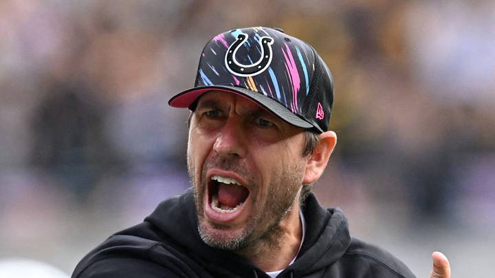 Indianapolis Colts head coach Shane Steichen reacts to a penalty