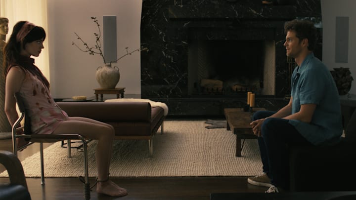  (L-R) SOPHIE THATCHER as Iris and JACK QUAID as Josh in New Line Cinema’s “COMPANION,” a Warner Bros. Pictures release