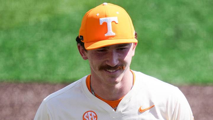 Tennessee's Evan Blanco (11) smiles as fans applaud his game after being relieved in the NCAA college baseball game against the Missouri Tigers on Mar. 22, 2026, in Knoxville, Tennessee. Blanco allowed only one run on four hits over 7 2/3 innings.