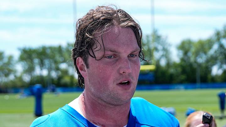 Detroit Lions offensive tackle Blake Miller speaks to media members during OTAs Detroit Lions offensive tackle Blake Miller speaks to media members during OTAs
