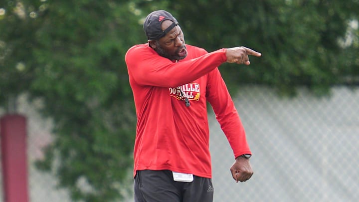 Louisville Cardinals Ron English, co-Defensive Coordinator/Secondary, during a recent practice on August 4, 2025 before the start of the 2025 football season. Louisville Cardinals Ron English, co-Defensive Coordinator/Secondary, during a recent practice on August 4, 2025 before the start of the 2025 football season.