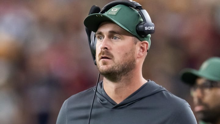 Oct 19, 2025; Glendale, Arizona, USA; Green Bay Packers quarterbacks coach Sean Mannion against the Arizona Cardinals at State Farm Stadium.