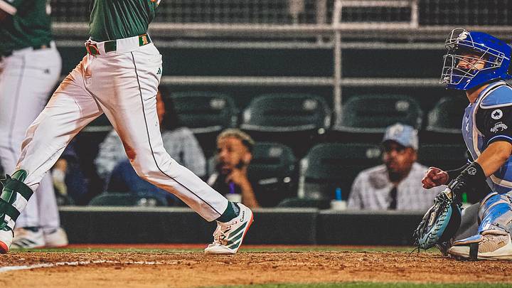 Miami freshman catcher Alonzo Alverez with his first home run of the season against Indiana State Miami freshman catcher Alonzo Alverez with his first home run of the season against Indiana State