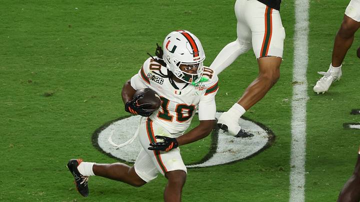 Jan 19, 2026; Miami Gardens, FL, USA; Miami Hurricanes wide receiver Malachi Toney (10) controls the ball after a reception against the Indiana Hoosiers in the second quarter during the College Football Playoff National Championship game at Hard Rock Stadium. Mandatory Credit: Kim Klement Neitzel-Imagn Images Jan 19, 2026; Miami Gardens, FL, USA; Miami Hurricanes wide receiver Malachi Toney (10) controls the ball after a reception against the Indiana Hoosiers in the second quarter during the College Football Playoff National Championship game at Hard Rock Stadium. Mandatory Credit: Kim Klement Neitzel-Imagn Images