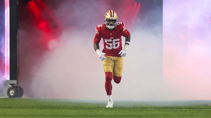 Dec 30, 2024; Santa Clara, California, USA; San Francisco 49ers defensive end Leonard Floyd (56) during the game against the Detroit Lions at Levi's Stadium. Mandatory Credit: Sergio Estrada-Imagn Images Dec 30, 2024; Santa Clara, California, USA; San Francisco 49ers defensive end Leonard Floyd (56) during the game against the Detroit Lions at Levi's Stadium. Mandatory Credit: Sergio Estrada-Imagn Images