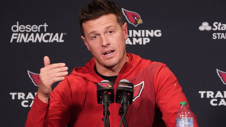 Arizona Cardinals head coach Mike LaFleur speaks to the press during training camp at State Farm Stadium in Glendale on July 26, 2026. Arizona Cardinals head coach Mike LaFleur speaks to the press during training camp at State Farm Stadium in Glendale on July 26, 2026.