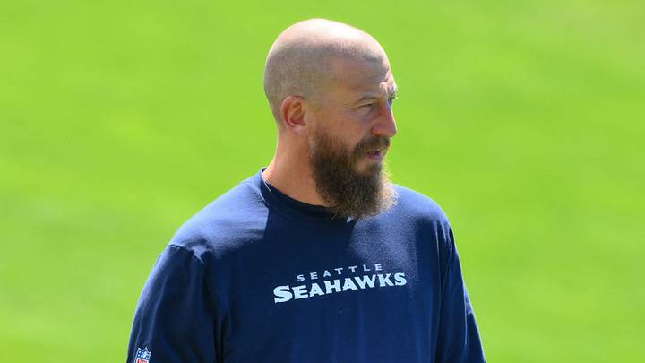 Jun 9, 2026; Renton, WA, USA; Seattle Seahawks offensive coordinator Brian Fleury during minicamp at Virginia Mason Athletic Center. Mandatory Credit: Steven Bisig-Imagn Images Jun 9, 2026; Renton, WA, USA; Seattle Seahawks offensive coordinator Brian Fleury during minicamp at Virginia Mason Athletic Center. Mandatory Credit: Steven Bisig-Imagn Images