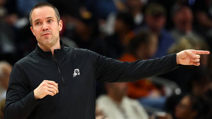 Feb 22, 2026; Phoenix, Arizona, USA; Phoenix Suns head coach Jordan Ott reacts against the Portland Trail Blazers in the first half at Mortgage Matchup Center. Mandatory Credit: Mark J. Rebilas-Imagn Images Feb 22, 2026; Phoenix, Arizona, USA; Phoenix Suns head coach Jordan Ott reacts against the Portland Trail Blazers in the first half at Mortgage Matchup Center. Mandatory Credit: Mark J. Rebilas-Imagn Images