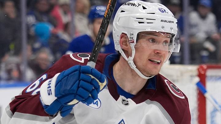 Jan 25, 2026; Toronto, Ontario, CAN; Colorado Avalanche forward Artturi Lehkonen (62) skates against the Toronto Maple Leafs at Scotiabank Arena. Mandatory Credit: John E. Sokolowski-Imagn Images