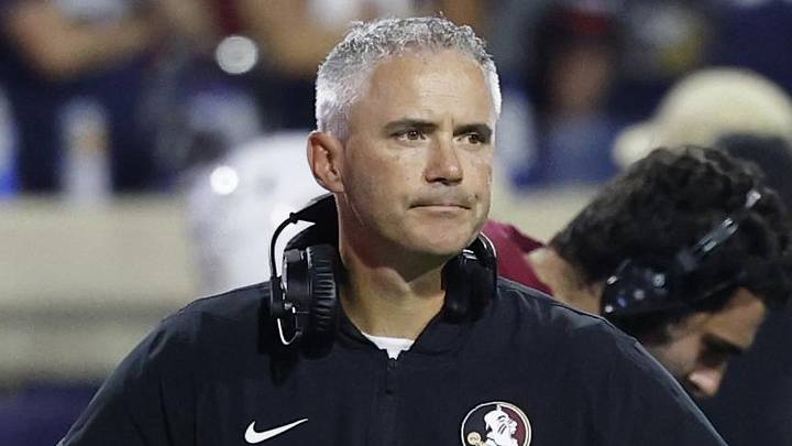 Sep 26, 2025; Charlottesville, Virginia, USA; Florida State Seminoles head coach Mike Norvell looks on during a stoppage in play against the Virginia Cavaliers at Scott Stadium. Mandatory Credit: Geoff Burke-Imagn Images Sep 26, 2025; Charlottesville, Virginia, USA; Florida State Seminoles head coach Mike Norvell looks on during a stoppage in play against the Virginia Cavaliers at Scott Stadium. Mandatory Credit: Geoff Burke-Imagn Images