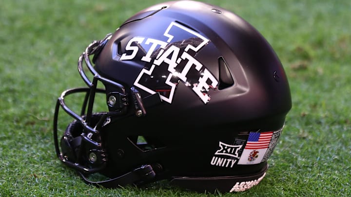 Jan 2, 2021; Glendale, AZ, USA; Detailed view of an Iowa State Cyclones helmet during the Fiesta Bowl at State Farm Stadium.