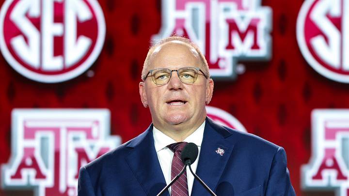 Texas A&M Aggies head coach Mike Elko speaks to the press during SEC Football Kickoff Media Day at the Tampa Marriott. Texas A&M Aggies head coach Mike Elko speaks to the press during SEC Football Kickoff Media Day at the Tampa Marriott.
