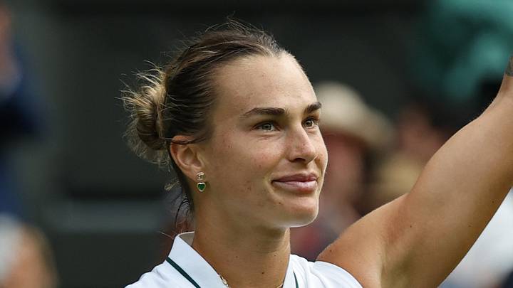 Aryna Sabalenka celebrates after her match at Wimbledon Aryna Sabalenka celebrates after her match at Wimbledon