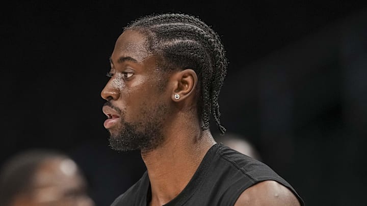 Apr 1, 2025; Atlanta, Georgia, USA; Atlanta Hawks guard Caris LeVert (3) on the court before the game against the Portland Trail Blazers at State Farm Arena. Mandatory Credit: Dale Zanine-Imagn Images Apr 1, 2025; Atlanta, Georgia, USA; Atlanta Hawks guard Caris LeVert (3) on the court before the game against the Portland Trail Blazers at State Farm Arena. Mandatory Credit: Dale Zanine-Imagn Images