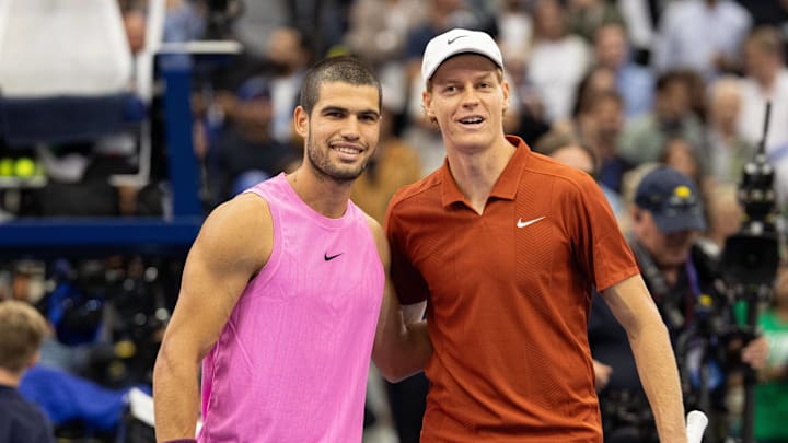 Carlos Alcaraz and Jannik Sinner at the 2025 US Open.