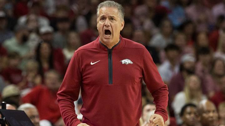 Arkansas Razorbacks head coach John Calipari yells during the first half in the game against the Gonzaga Bulldogs at Bud Walton Arena. Arkansas Razorbacks head coach John Calipari yells during the first half in the game against the Gonzaga Bulldogs at Bud Walton Arena.