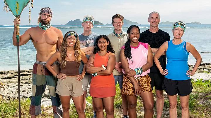 Jonathan Young, Dee Valladares, Mike White, Kamilla Karthigesu, Charlie Davis, Tiffany Ervin, Benjamin "Coach" Wade, Chrissy Hofbeck of the Kalo tribe on 'Survivor 50'. Jonathan Young, Dee Valladares, Mike White, Kamilla Karthigesu, Charlie Davis, Tiffany Ervin, Benjamin "Coach" Wade, Chrissy Hofbeck of the Kalo tribe on 'Survivor 50'.