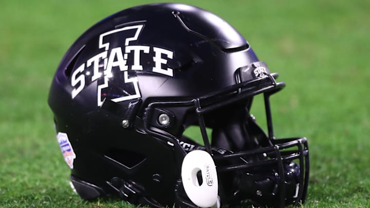 Jan 2, 2021; Glendale, AZ, USA; Detailed view of an Iowa State Cyclones helmet during the Fiesta Bowl at State Farm Stadium.