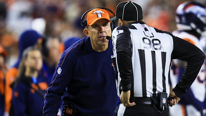 Dec 28, 2024; Cincinnati, Ohio, USA; Denver Broncos head coach Sean Payton reacts after a play against the Cincinnati Bengals in the second half at Paycor Stadium. 