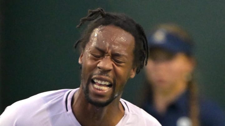 Gael Monfils reacts to a point