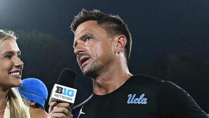 Sep 12, 2026; Pasadena, California, USA; UCLA head coach Bob Chesney is interviewed after defeating San Diego State at the Rose Bowl. Mandatory Credit: William Liang-Imagn Images Sep 12, 2026; Pasadena, California, USA; UCLA head coach Bob Chesney is interviewed after defeating San Diego State at the Rose Bowl. Mandatory Credit: William Liang-Imagn Images