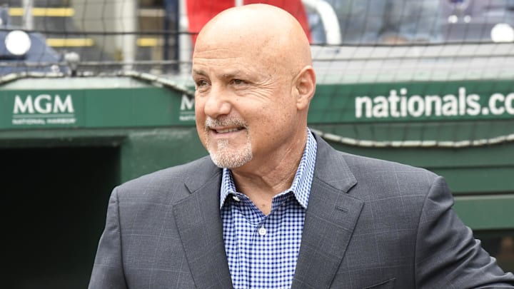 Jul 17, 2022; Washington, District of Columbia, USA;  Washington Nationals general manager Mike Rizzo looks onto the field prior to the game between the Washington Nationals and the Atlanta Braves at Nationals Park