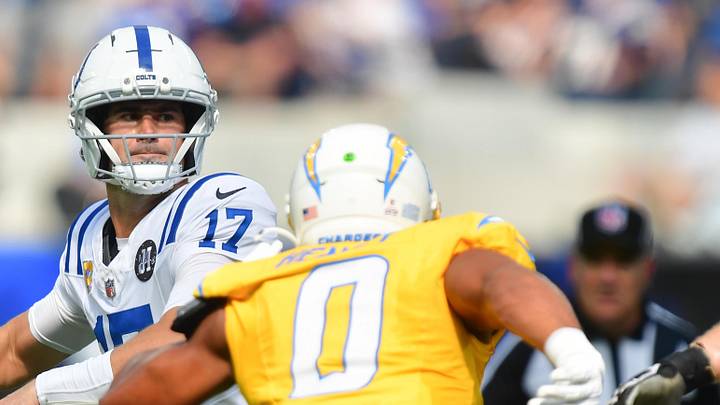 Indianapolis Colts quarterback Daniel Jones (17) throws the ball in the first half against the Los Angeles Chargers. Indianapolis Colts quarterback Daniel Jones (17) throws the ball in the first half against the Los Angeles Chargers.