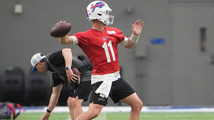 Buffalo Bills quarterback Kyle Allen throws the ball during Buffalo Bills Minicamp. Buffalo Bills quarterback Kyle Allen throws the ball during Buffalo Bills Minicamp.