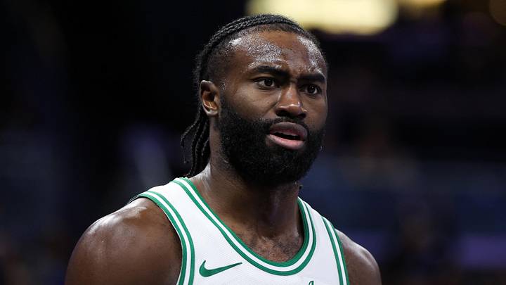Dec 23, 2024; Orlando, Florida, USA; Boston Celtics guard Jaylen Brown (7) reacts after a play against the Orlando Magic in the third quarter at Kia Center. Mandatory Credit: Nathan Ray Seebeck-Imagn Images