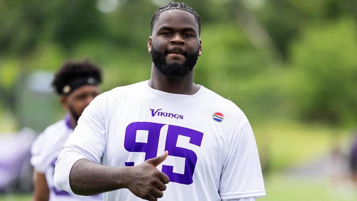 Caleb Banks at a recent Vikings practice Caleb Banks at a recent Vikings practice
