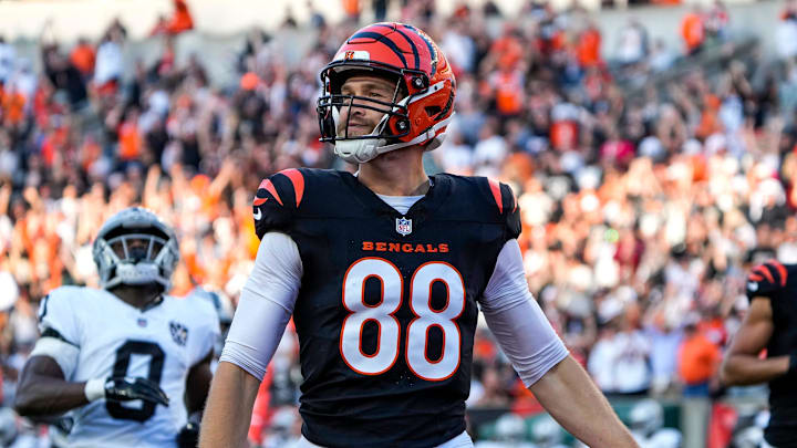 Bengals tight end Mike Gesicki caught five of his six targets for 100 yards and two touchdowns on Sunday against the Raiders.