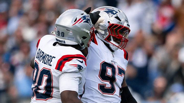 New England Patriots defenders Christian Barmore, left, and Milton Williams New England Patriots defenders Christian Barmore, left, and Milton Williams