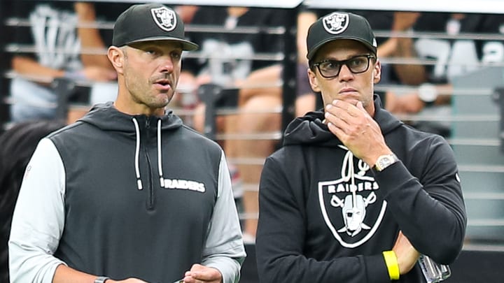 Las Vegas Raiders GM John Spytek, and minority owner Tom Brady