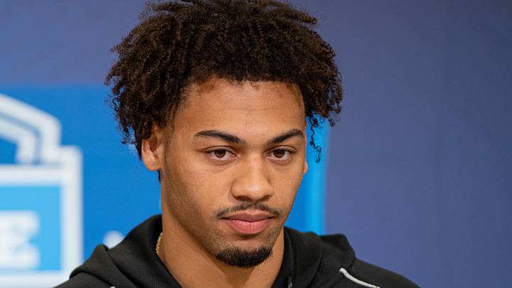 Washington Commanders wide receiver Antonio Williams speaks to members of the media during the NFL Combine.