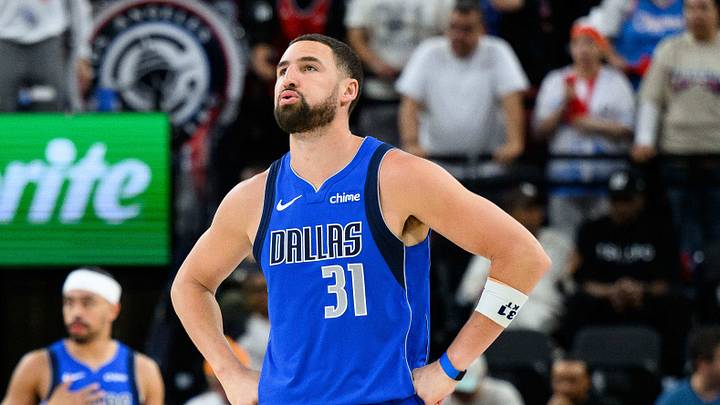 Apr 7, 2026; Inglewood, California, USA; Dallas Mavericks guard Klay Thompson (31) looks on during the second half against the Los Angeles Clippers at Intuit Dome. Mandatory Credit: William Liang-Imagn Images Apr 7, 2026; Inglewood, California, USA; Dallas Mavericks guard Klay Thompson (31) looks on during the second half against the Los Angeles Clippers at Intuit Dome. Mandatory Credit: William Liang-Imagn Images