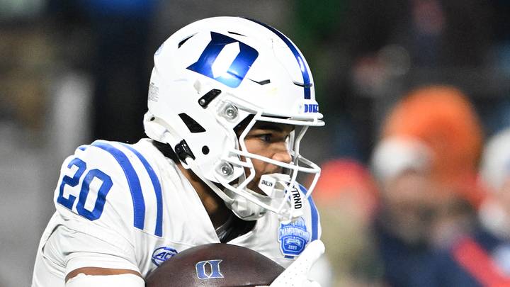 Dec 6, 2025; Charlotte, NC, USA; Duke Blue Devils running back Nate Sheppard (20) receives a hand off in the second quarter against the Virginia Cavaliers during the 2025 ACC Championship game at Bank of America Stadium. Mandatory Credit: Bob Donnan-Imagn Images Dec 6, 2025; Charlotte, NC, USA; Duke Blue Devils running back Nate Sheppard (20) receives a hand off in the second quarter against the Virginia Cavaliers during the 2025 ACC Championship game at Bank of America Stadium. Mandatory Credit: Bob Donnan-Imagn Images