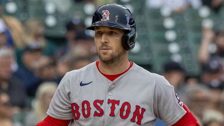 May 13, 2025; Detroit, Michigan, USA; Boston Red Sox third base Alex Bregman (2) strikes out to end the first inning against the Detroit Tigers at Comerica Park. Mandatory Credit: David Reginek-Imagn Images