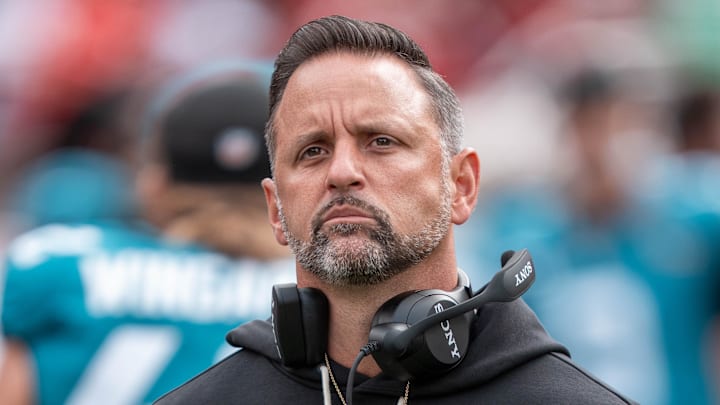 September 28, 2025; Santa Clara, California, USA; Jacksonville Jaguars defensive coordinator Anthony Campanile before the game against the San Francisco 49ers at Levi's Stadium. Mandatory Credit: Kyle Terada-Imagn Images