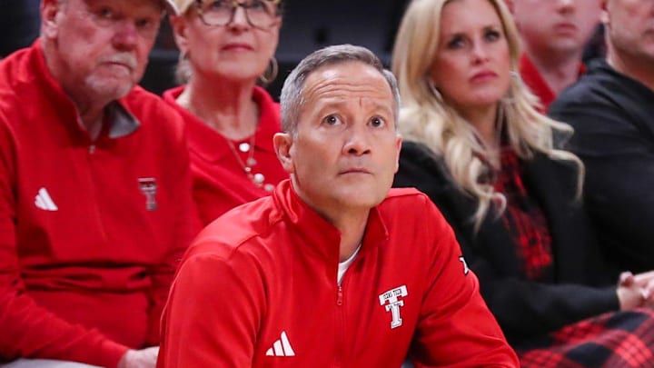 Texas Tech head coach Grant McCasland looks on during a Big 12 Conference men's basketball game, Saturday, Jan. 17, 2026, in United Supermarkets Arena. 