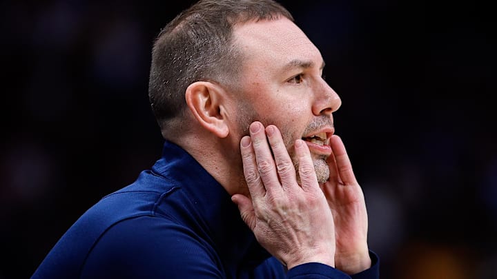 Jan 20, 2026; Denver, Colorado, USA; Denver Nuggets head coach David Adelman in the fourth quarter against the Los Angeles Lakers at Ball Arena. Mandatory Credit: Isaiah J. Downing-Imagn Images