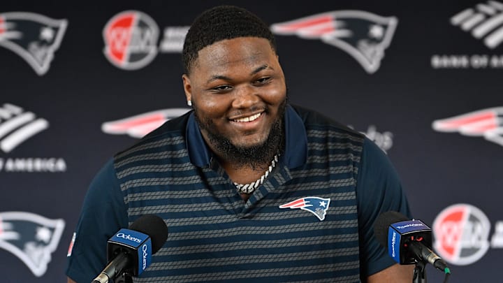 Mar 13, 2025; Foxborough, MA, USA; New England Patriots defensive tackle Milton Williams discusses his recent free agent addition to the Patriots with the media at Gillette Stadium. Mandatory Credit: Eric Canha-Imagn Images